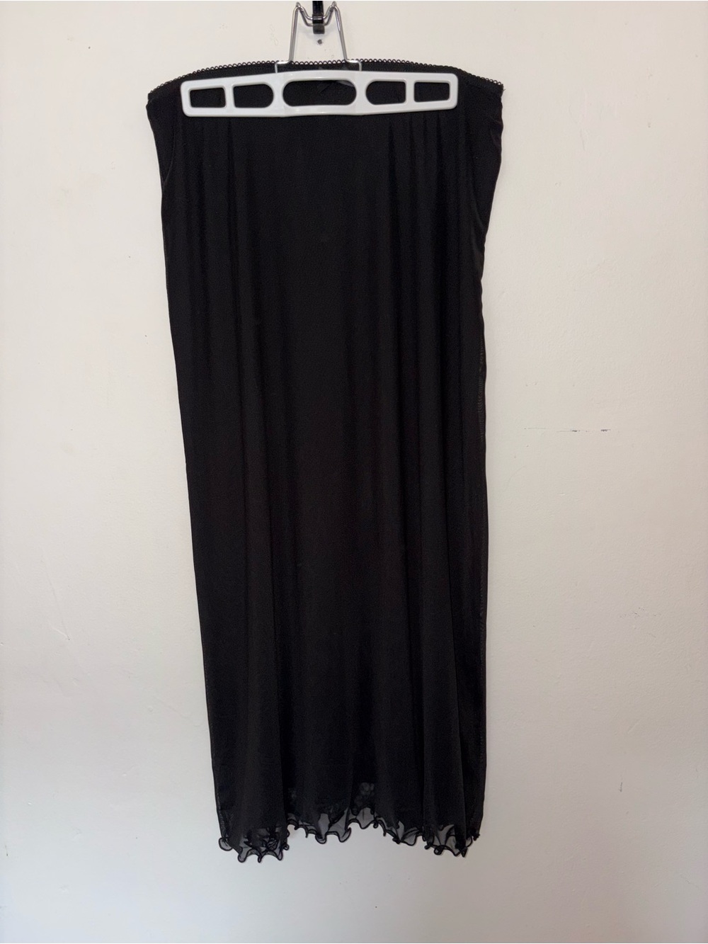 Simons Black Maxi Slip Skirt with Lettuce-Edge Hem